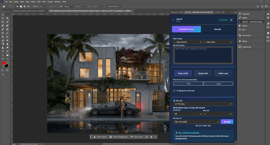 Giao diện tạo ảnh với Prompt, Source và Model AI
