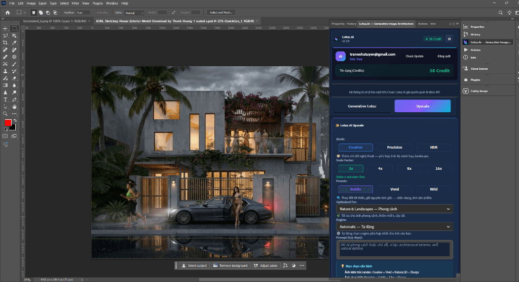 Giao diện Upscale với các chế độ Creative, Precision, HDR