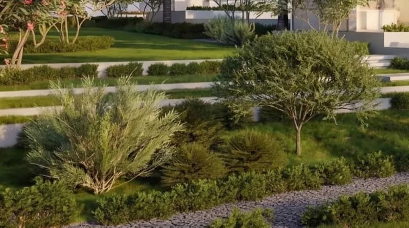 An architectural render before and after the AI assistant edited a selection — After