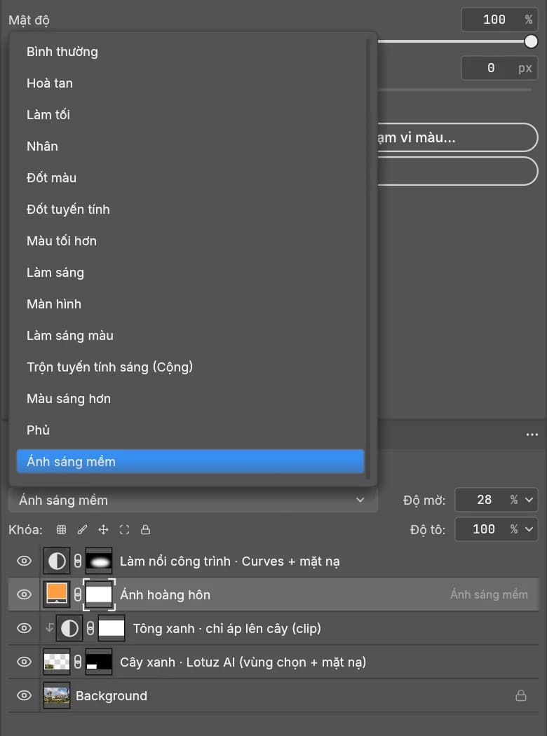 The list of 33 blend modes in Lotuz Studio AI