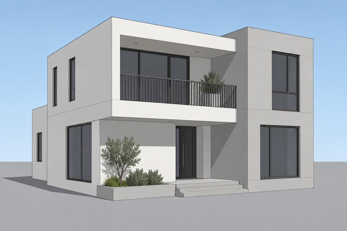 Two-storey townhouse — SketchUp view and render — SketchUp