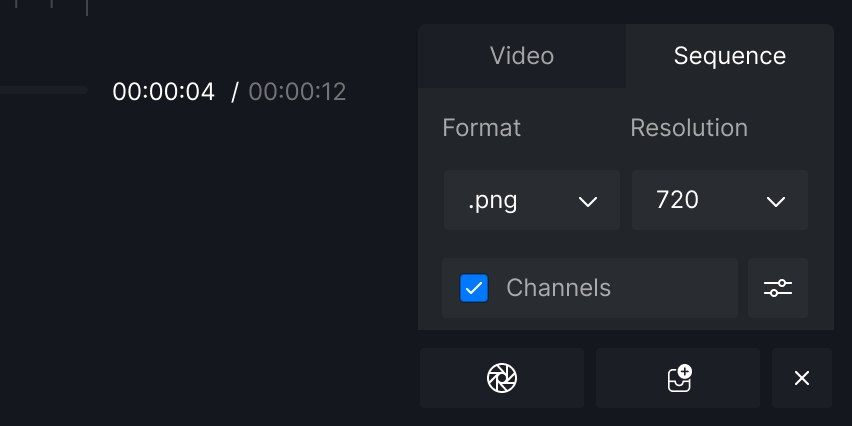 Bảng xuất ở chế độ Sequence: chọn định dạng ảnh, độ phân giải và tích Channels để xuất kèm các kênh phụ