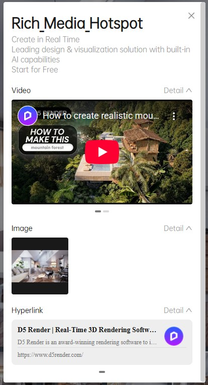 Cửa sổ hotspot đa phương tiện với video nhúng, ảnh và đường liên kết