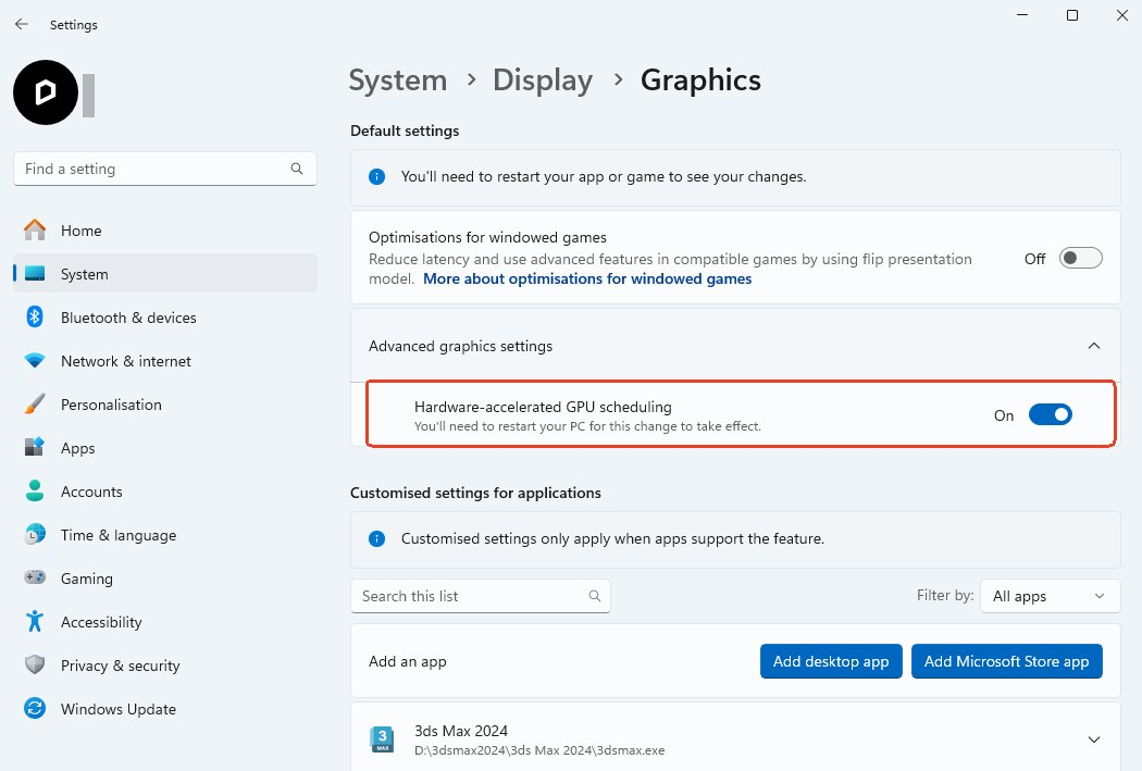 Bật lập lịch GPU tăng tốc phần cứng trong cài đặt Windows