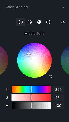 Panel Color Grading với bốn bánh xe màu Global, Shadows, Midtones, Highlights