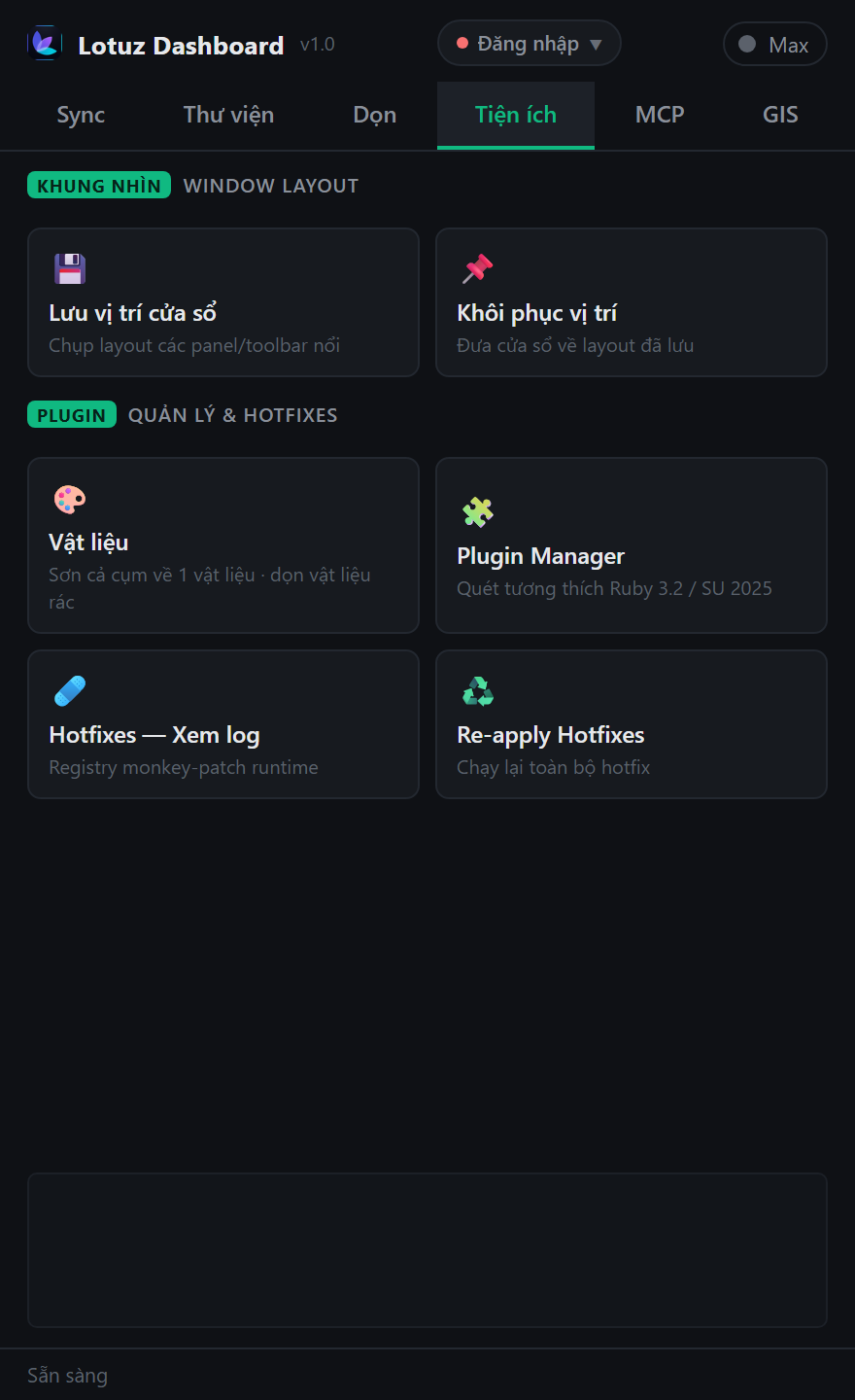 Tab tiện ích / plugin tools