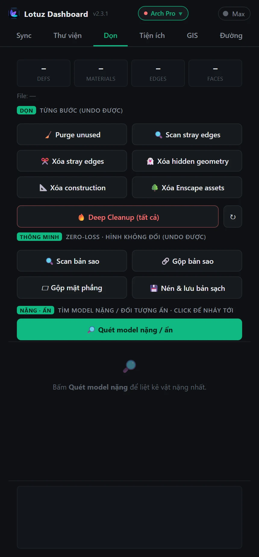 The Clean tab — the other free tool in the same window