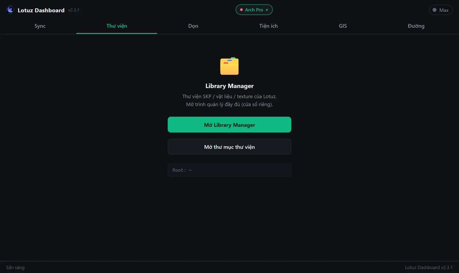 The Library tab in Lotuz Dashboard, where the manager is launched
