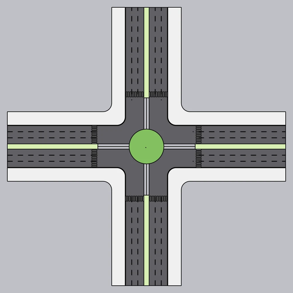 The same junction with a central island